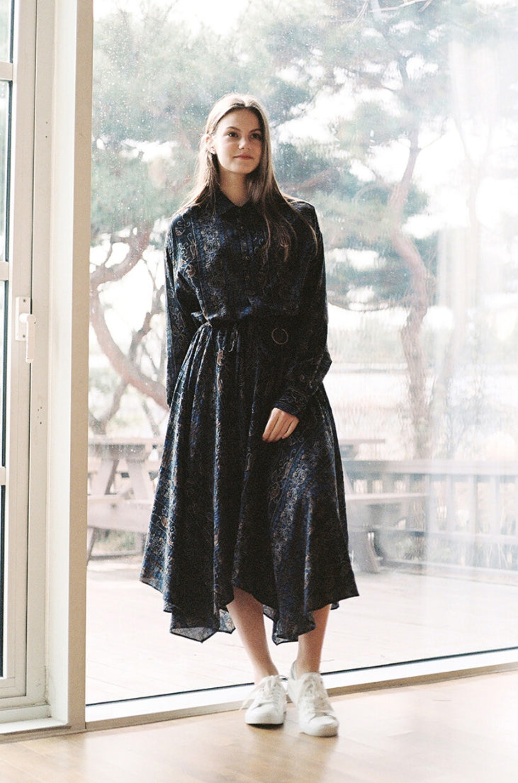 A NOTHING (エーナッシング) WOOD-CUT DROP-SHOULDER SHIRT (Black)