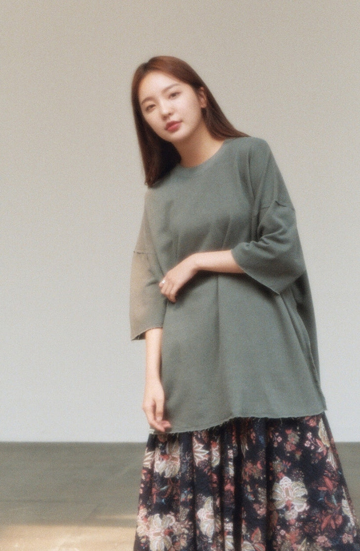 A NOTHING (エーナッシング) VINTAGE P. DYEING CUT-OUT BOX 1/2 TEE (Khaki)