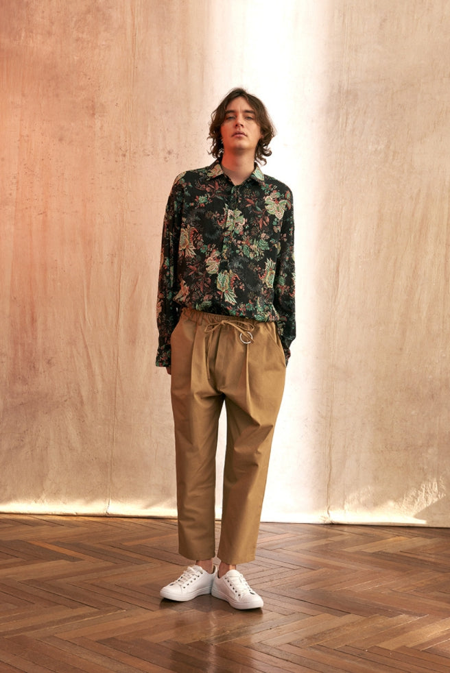 A NOTHING (エーナッシング) VINTAGE FLOWER DROP-SHOULDER SHIRT (Black)