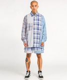 アジョバイアジョ(AJOBYAJO)     Check Mixed Oversized Shirt [Sky Blue]