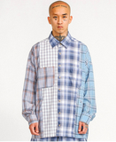 アジョバイアジョ(AJOBYAJO)     Check Mixed Oversized Shirt [Sky Blue]