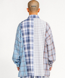 アジョバイアジョ(AJOBYAJO)     Check Mixed Oversized Shirt [Sky Blue]