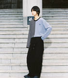 アジョバイアジョ(AJOBYAJO)       Stripe Twofold Long Sleeves T-Shirt [Blue]