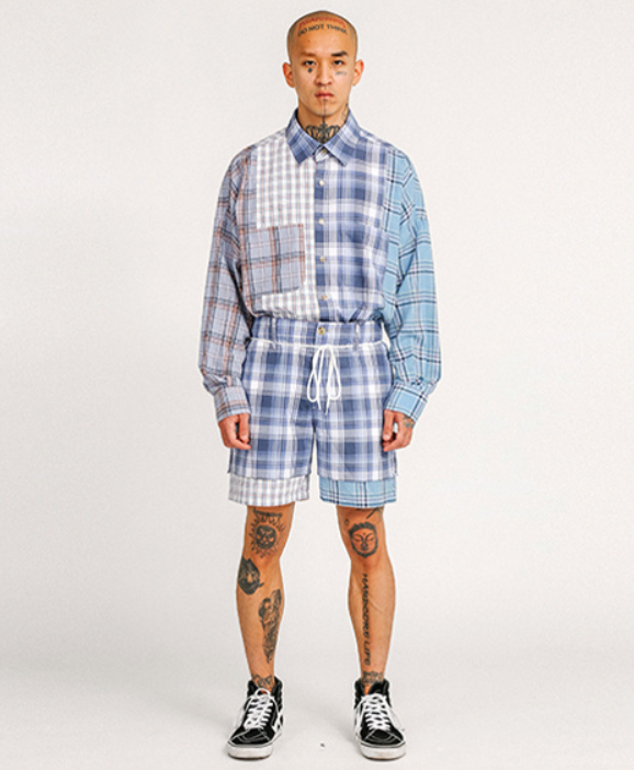 アジョバイアジョ(AJOBYAJO)          Check Mixed Shorts [Sky Blue]