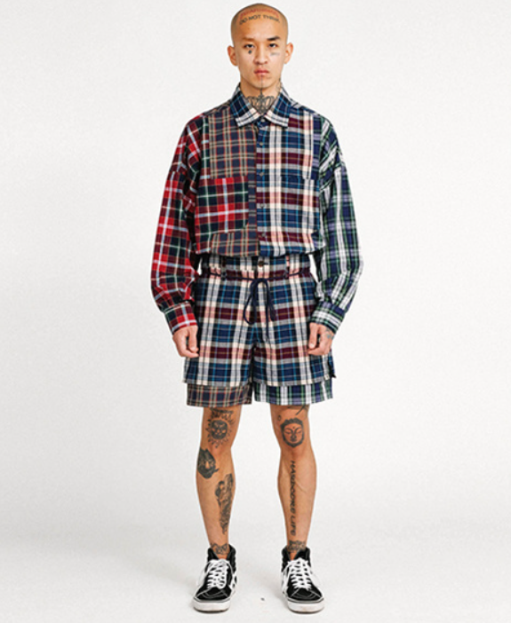 アジョバイアジョ(AJOBYAJO)           Check Mixed Shorts [Navy]