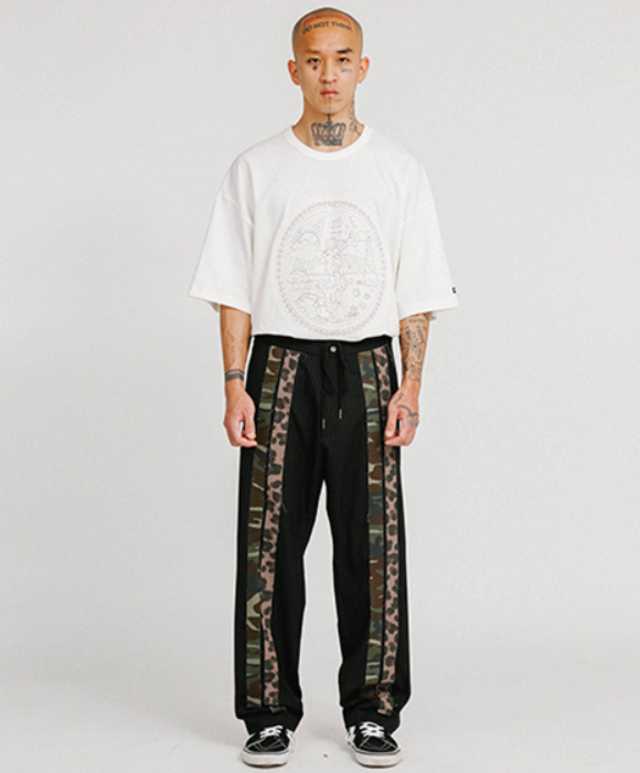 アジョバイアジョ(AJOBYAJO)            Pattern Mixed Stripe Trousers [Black]