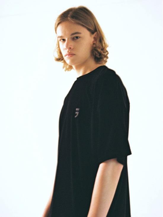 A NOTHING (エーナッシング) DROP-SHOULDER VELVET 1/2 TEE (Black)