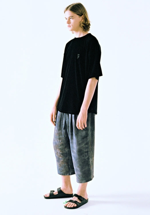 A NOTHING (エーナッシング) DROP-SHOULDER VELVET 1/2 TEE (Black)