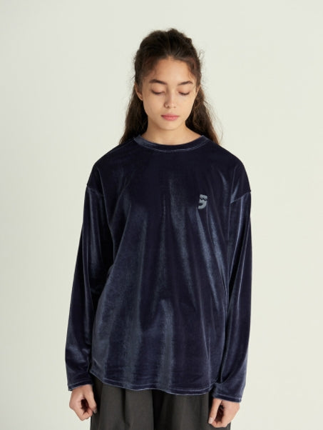 A NOTHING (エーナッシング) DROP-SHOULDER VELVET TEE (Charcoal)