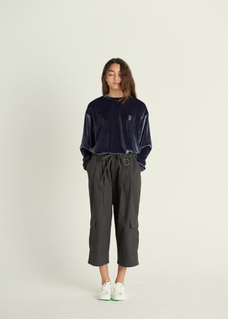 A NOTHING (エーナッシング) DROP-SHOULDER VELVET TEE (Charcoal)