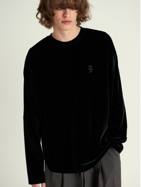 A NOTHING (エーナッシング) DROP-SHOULDER VELVET TEE (Black)