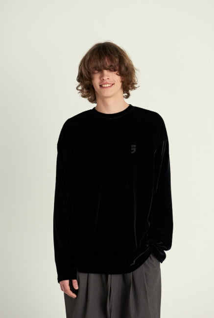 A NOTHING (エーナッシング) DROP-SHOULDER VELVET TEE (Black)