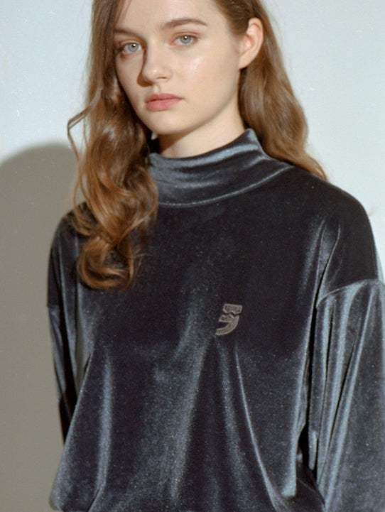 A NOTHING (エーナッシング) DROP-SHOULDER VELVET TURTLE-NECK TEE (Charcoal)