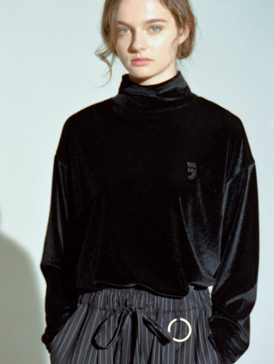 A NOTHING (エーナッシング) DROP-SHOULDER VELVET TURTLE-NECK TEE (Black)