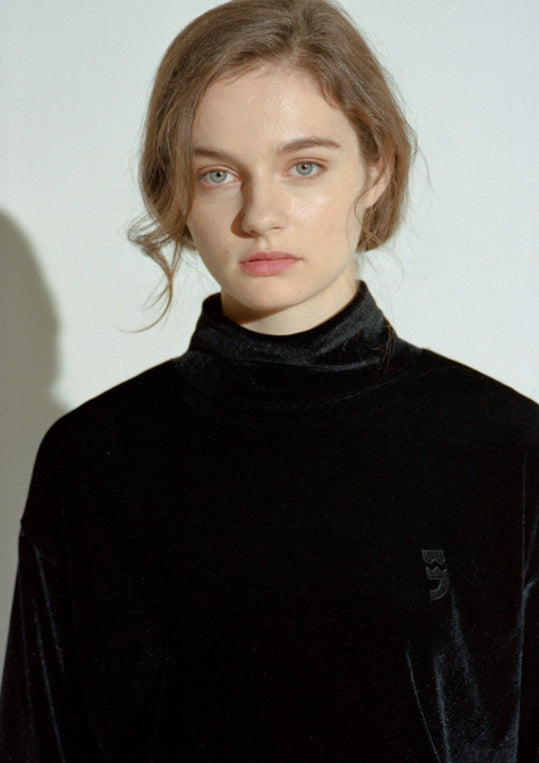 A NOTHING (エーナッシング) DROP-SHOULDER VELVET TURTLE-NECK TEE (Black)