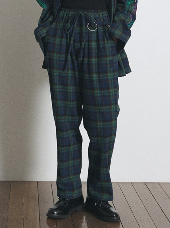 A NOTHING (エーナッシング) DREAMCATCHER CHECK LOOSE-FIT PANTS (Blue)