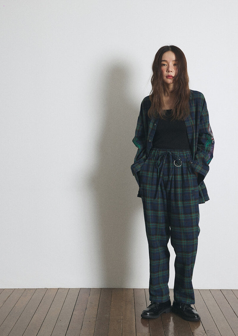 A NOTHING (エーナッシング) DREAMCATCHER CHECK LOOSE-FIT PANTS (Blue)