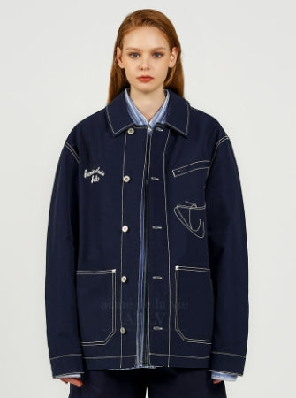 アクメドラビ(acme' de la vie) SCRIPT LOGO STITCH WORK JACKET NAVY