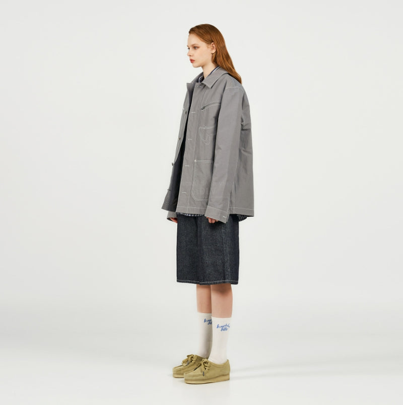 アクメドラビ(acme' de la vie) SCRIPT LOGO STITCH WORK JACKET GREY