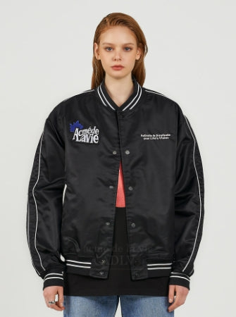 アクメドラビ(acme' de la vie) EMBROIDERY WAPPEN VARSITY JACKET BLACK