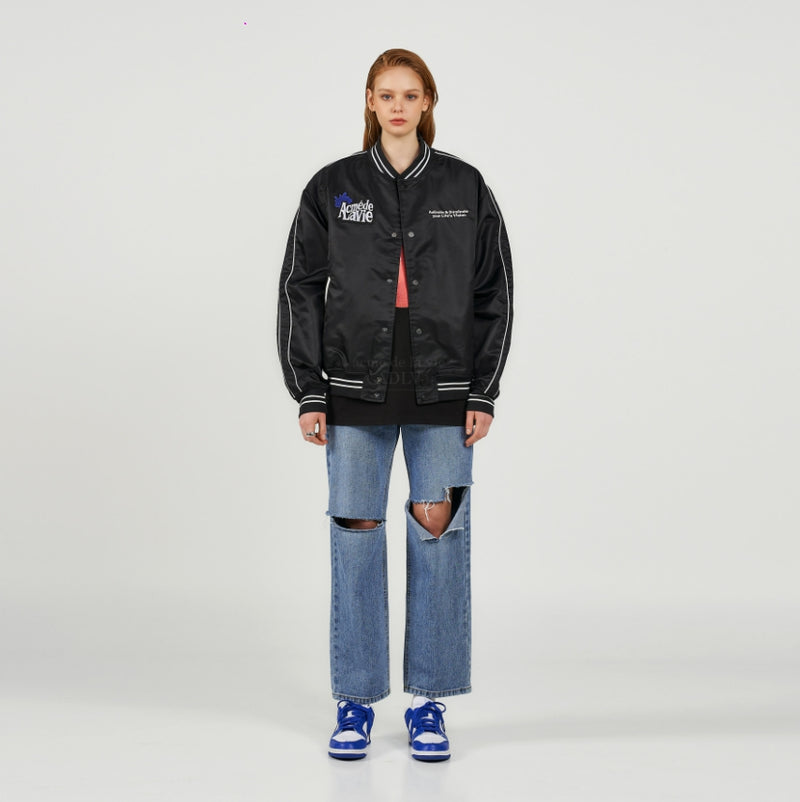 アクメドラビ(acme' de la vie) EMBROIDERY WAPPEN VARSITY JACKET BLACK