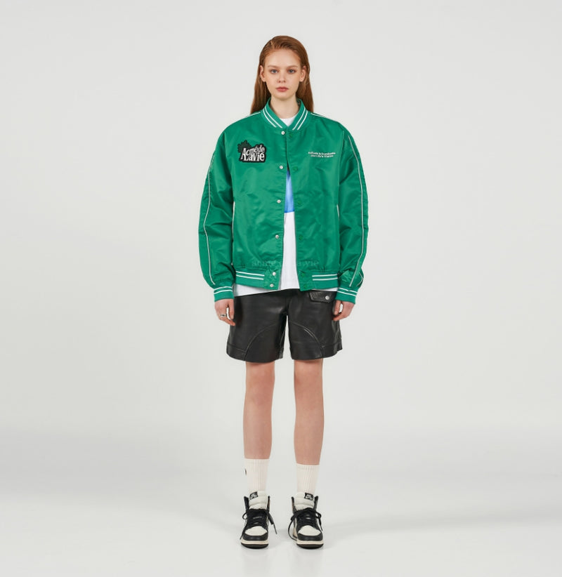 アクメドラビ(acme' de la vie) EMBROIDERY WAPPEN VARSITY JACKET GREEN