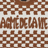 アクメドラビ(acme' de la vie) CHECKER BOARD KNIT VEST BROWN
