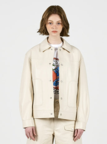 アクメドラビ(acme' de la vie)  LAMBSKIN LEATHER SET UP JACKET IVORY