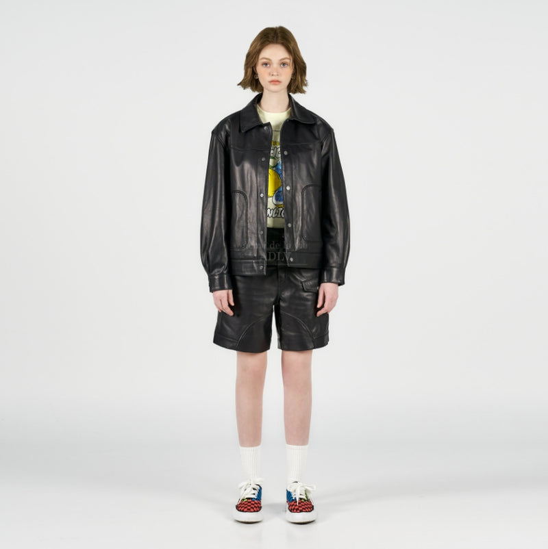 アクメドラビ(acme' de la vie) LAMBSKIN LEATHER SET UP SHORT PANTS BLACK