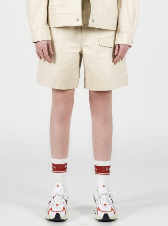 アクメドラビ(acme' de la vie) LAMBSKIN LEATHER SET UP SHORT PANTS IVORY