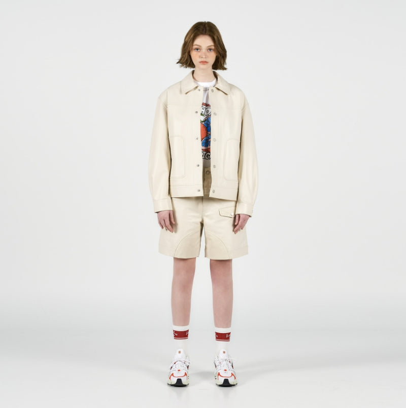 アクメドラビ(acme' de la vie) LAMBSKIN LEATHER SET UP SHORT PANTS IVORY