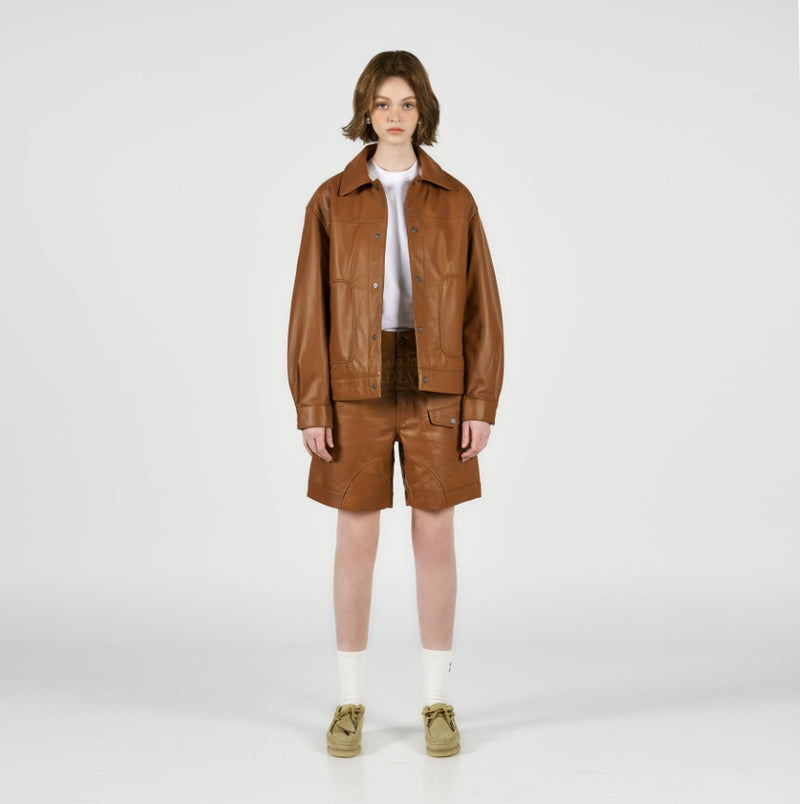 アクメドラビ(acme' de la vie) LAMBSKIN LEATHER SET UP SHORT PANTS BROWN