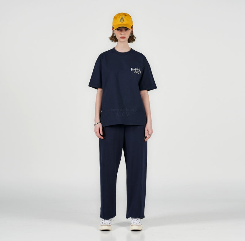 アクメドラビ(acme' de la vie) SCRIPT LOGO EMBROIDERY SHORT SLEEVE T-SHIRT NAVY