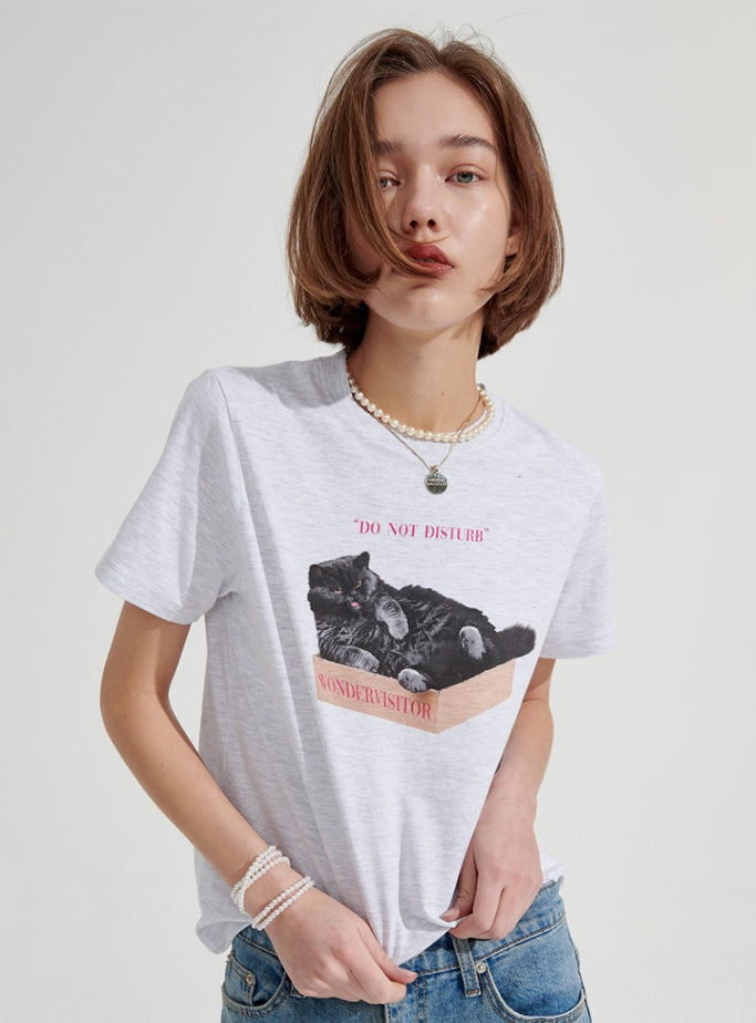 ワンダービジター(WONDER VISITOR) Box cat T-shirt [Light grey]