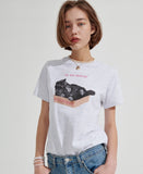ワンダービジター(WONDER VISITOR) Box cat T-shirt [Light grey]