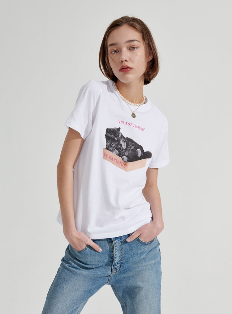 ワンダービジター(WONDER VISITOR) Box cat T-shirt [White]