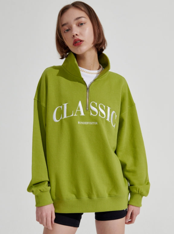 ワンダービジター(WONDER VISITOR) Classic HALF Zip-up [Olive]