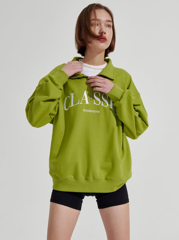 ワンダービジター(WONDER VISITOR) Classic HALF Zip-up [Olive]