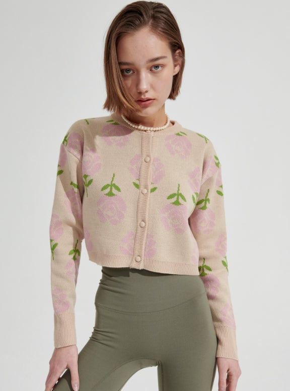 ワンダービジター(WONDER VISITOR)  Rose pattern Crop Cardigan [Beige]