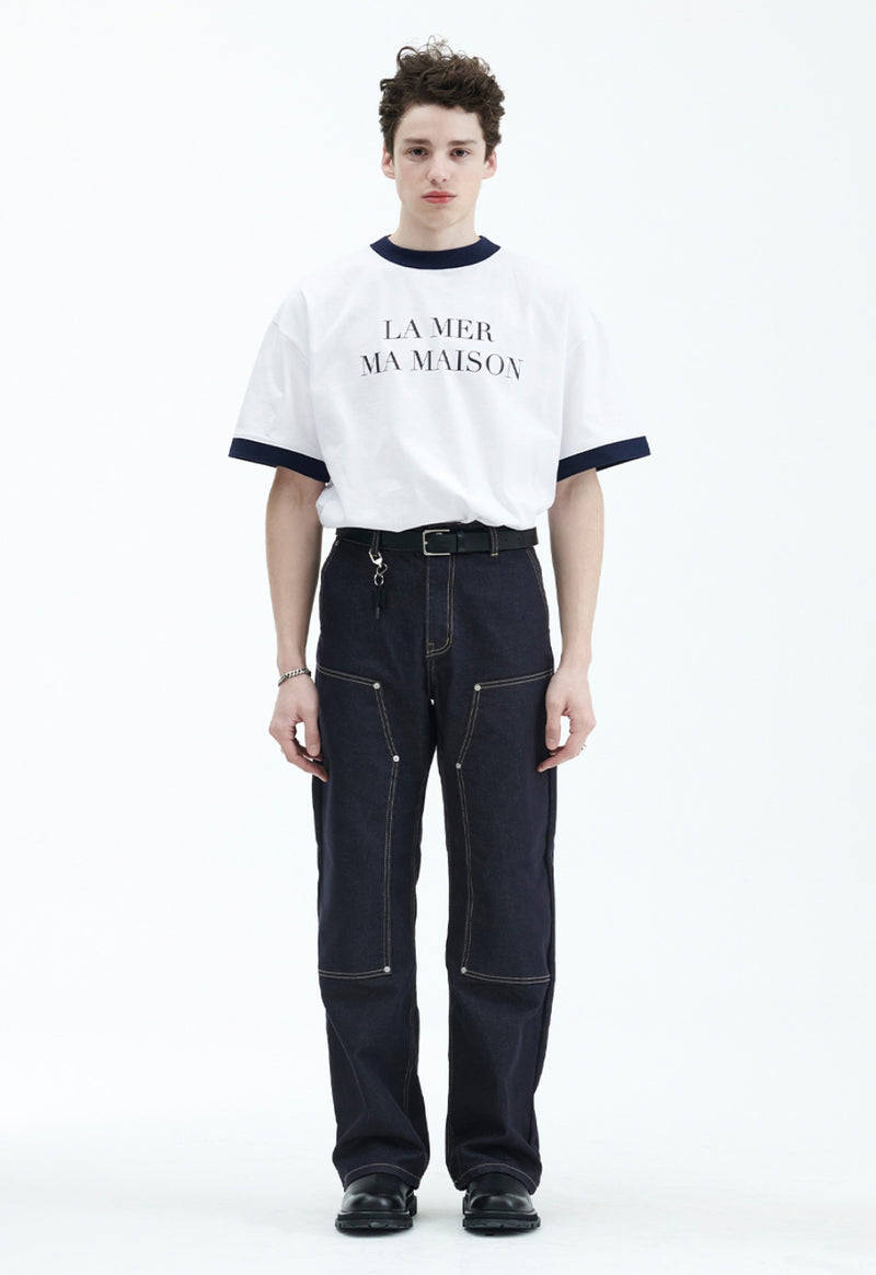 ラメルマメゾン (LA MER MA MAISON) DOUBLE-NEE DENIM PANTS INDIGO BLUE