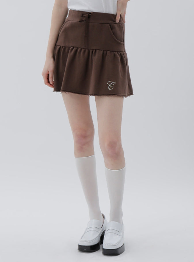 curetty (キュリティー)  C RHINESTONE JERSEY FLARE SKIRT_BROWN