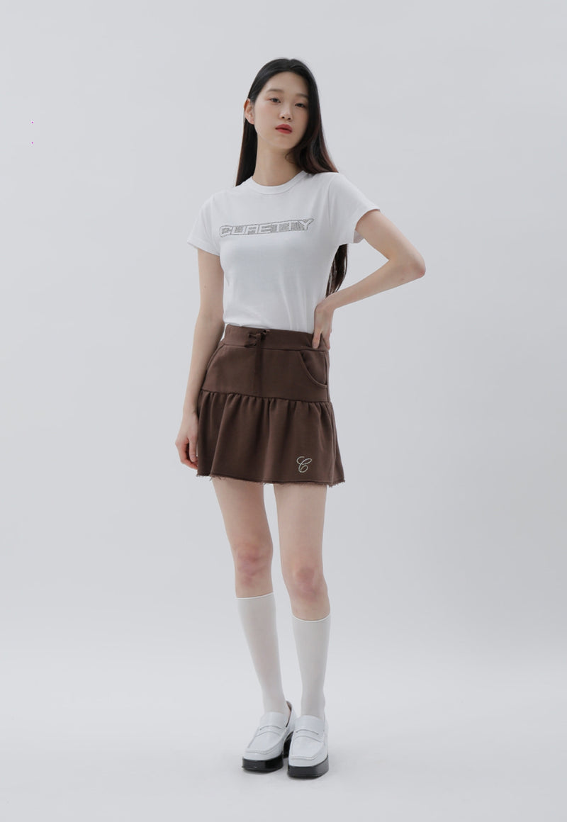 curetty (キュリティー)  C RHINESTONE JERSEY FLARE SKIRT_BROWN