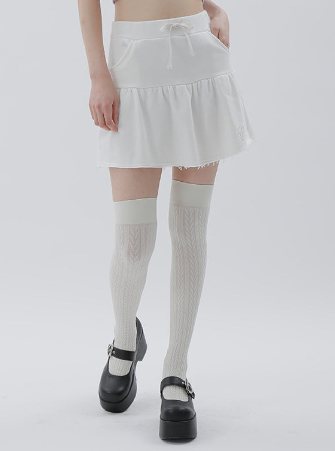 curetty (キュリティー) C RHINESTONE JERSEY FLARE SKIRT_WHITE