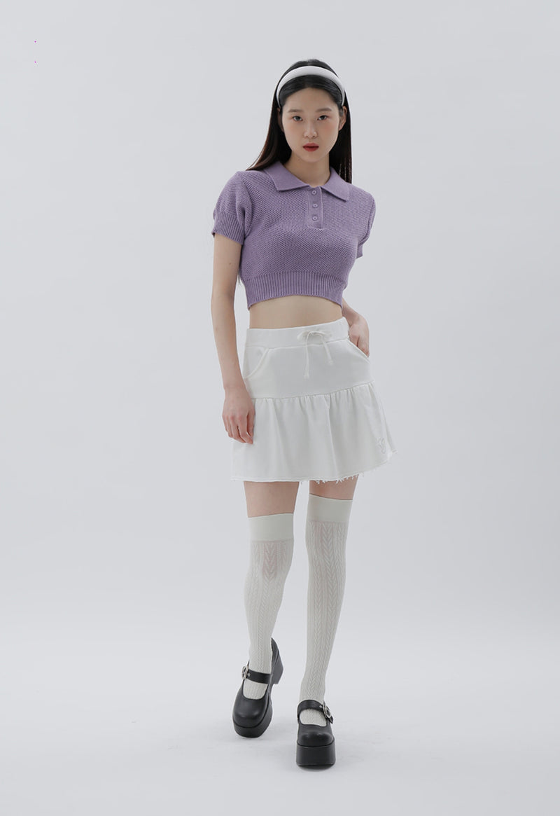 curetty (キュリティー) C RHINESTONE JERSEY FLARE SKIRT_WHITE