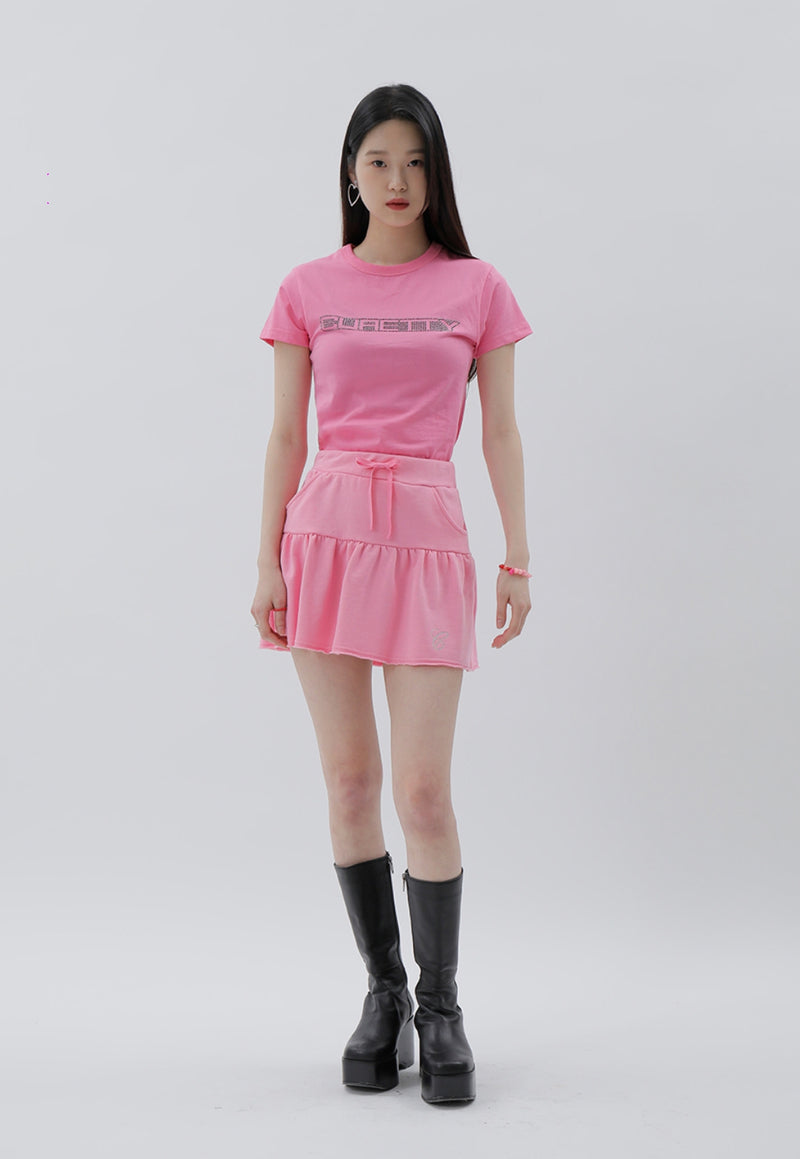 curetty (キュリティー) C RHINESTONE JERSEY FLARE SKIRT_PINK