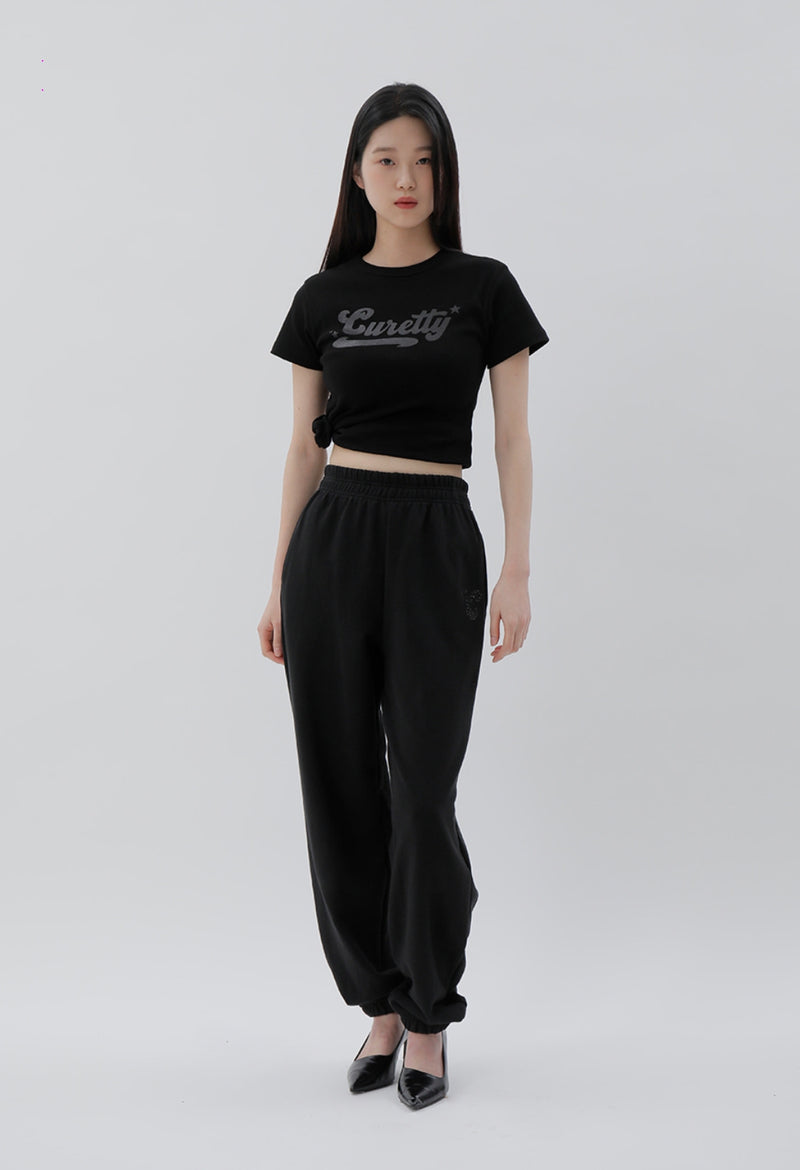 curetty (キュリティー)  C GLITTER LOGO POINT SWEATPANTS_BLACK