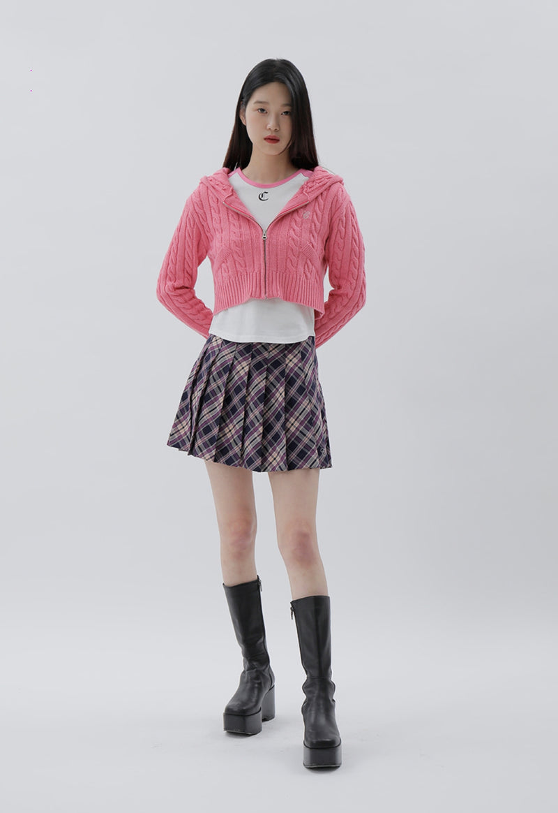 curetty (キュリティー)  C CABLE CROP KNIT HOODIE ZIP-UP_PINK