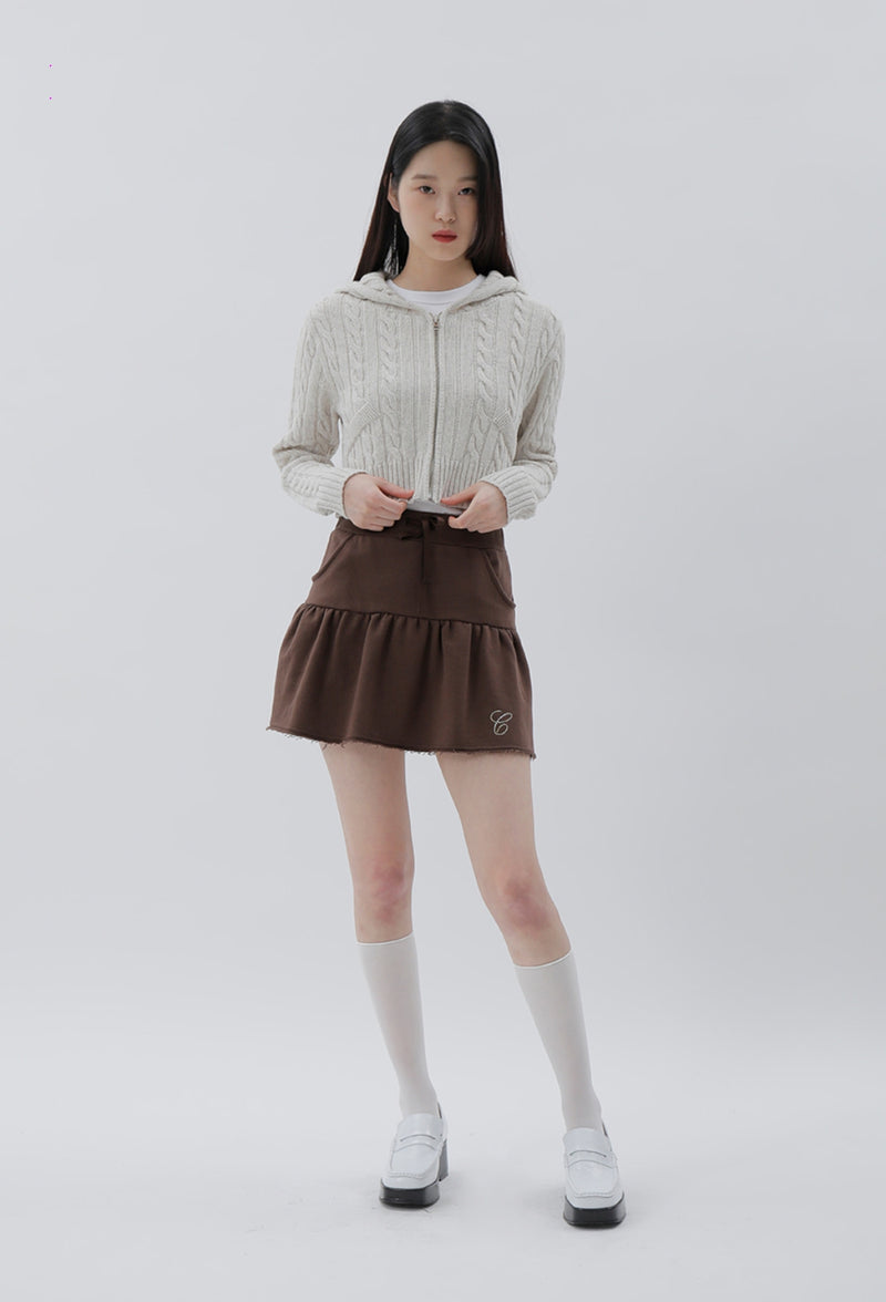 curetty (キュリティー) C CABLE CROP KNIT HOODIE ZIP-UP_IVORY