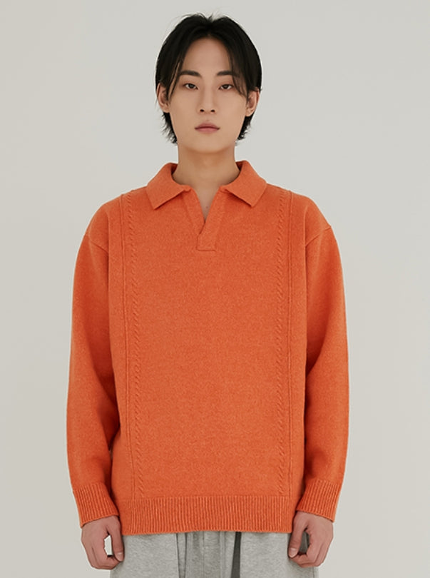 Crump (クランプ) CABLE PIN TUCK WOOL COLLAR KNIT (CT0344-1)