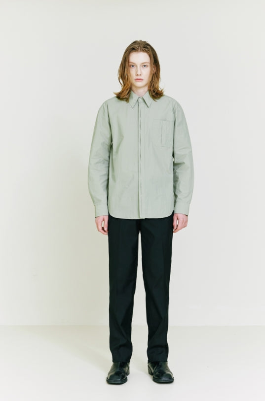 SSY(エスエスワイ) [Organic Cotton] half hidden Bar tag Shirt olive